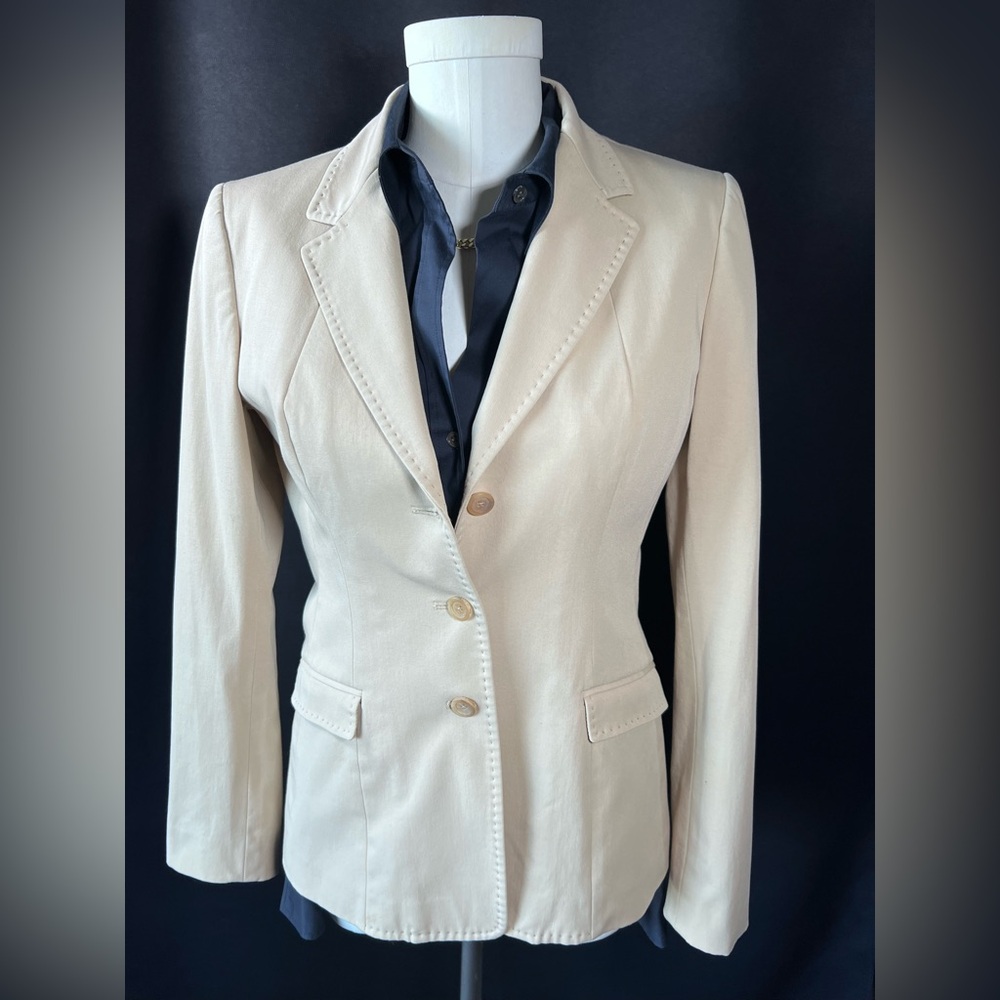 Elie Tahari Womens Tan Long Sleeve Single Breasted Blazer Jacket Size 10